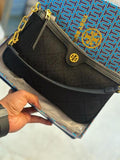 TORYY BURCH T MONOGRAM JACQUARD SHOULDER BAG ADJUSTABLE STRAP WITH BOX