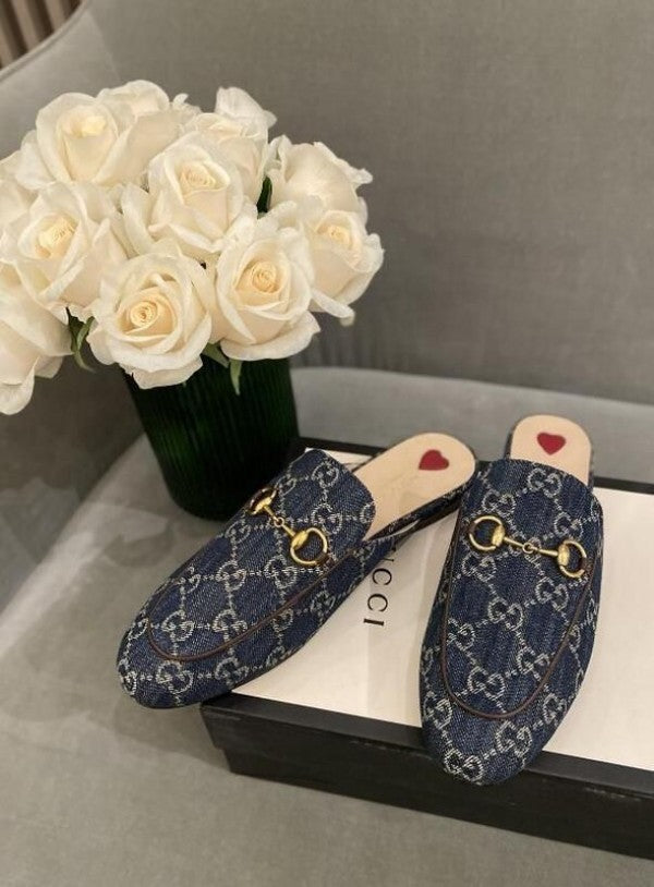 Guccii Denim Mules Slides With Original Box Carry Bag
