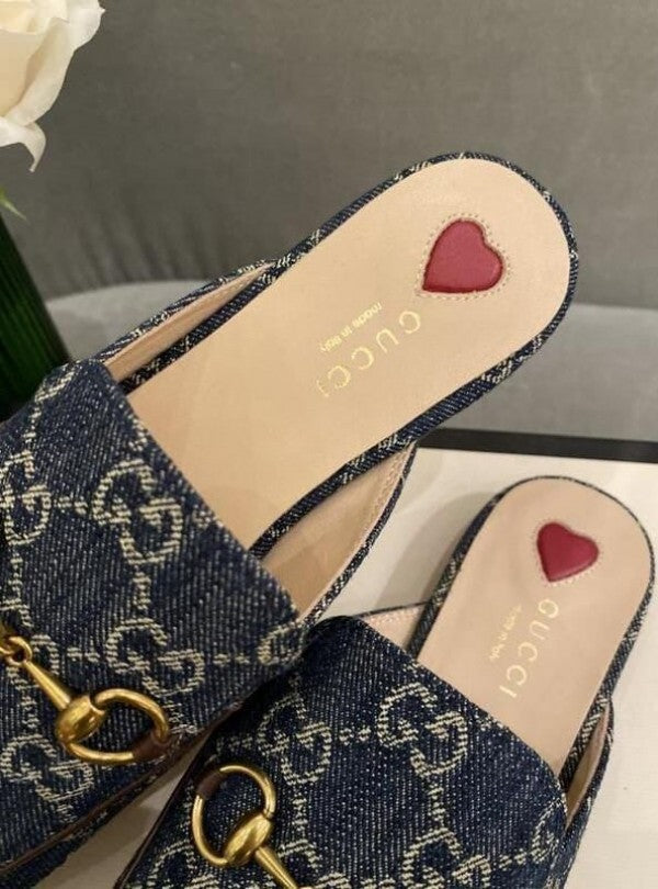 Guccii Denim Mules Slides With Original Box Carry Bag