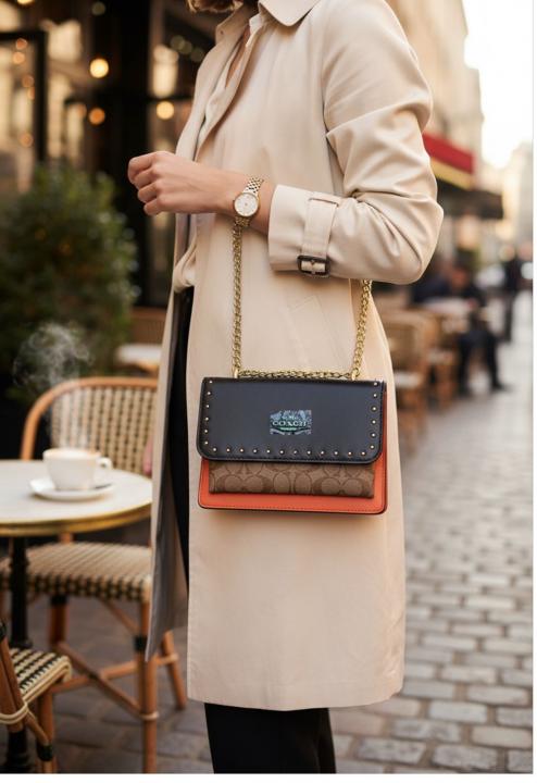 coaach Klare Crossbody In Blocked Signature Canvas With box