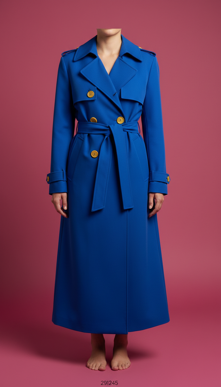 Electric Blue Tailored Trench Coat