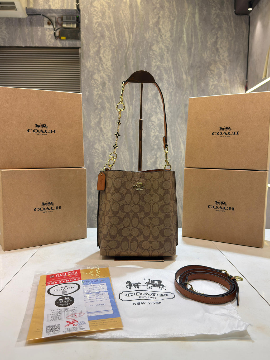 Coachh mollie signature bucket bag with extra long sling and carry bag