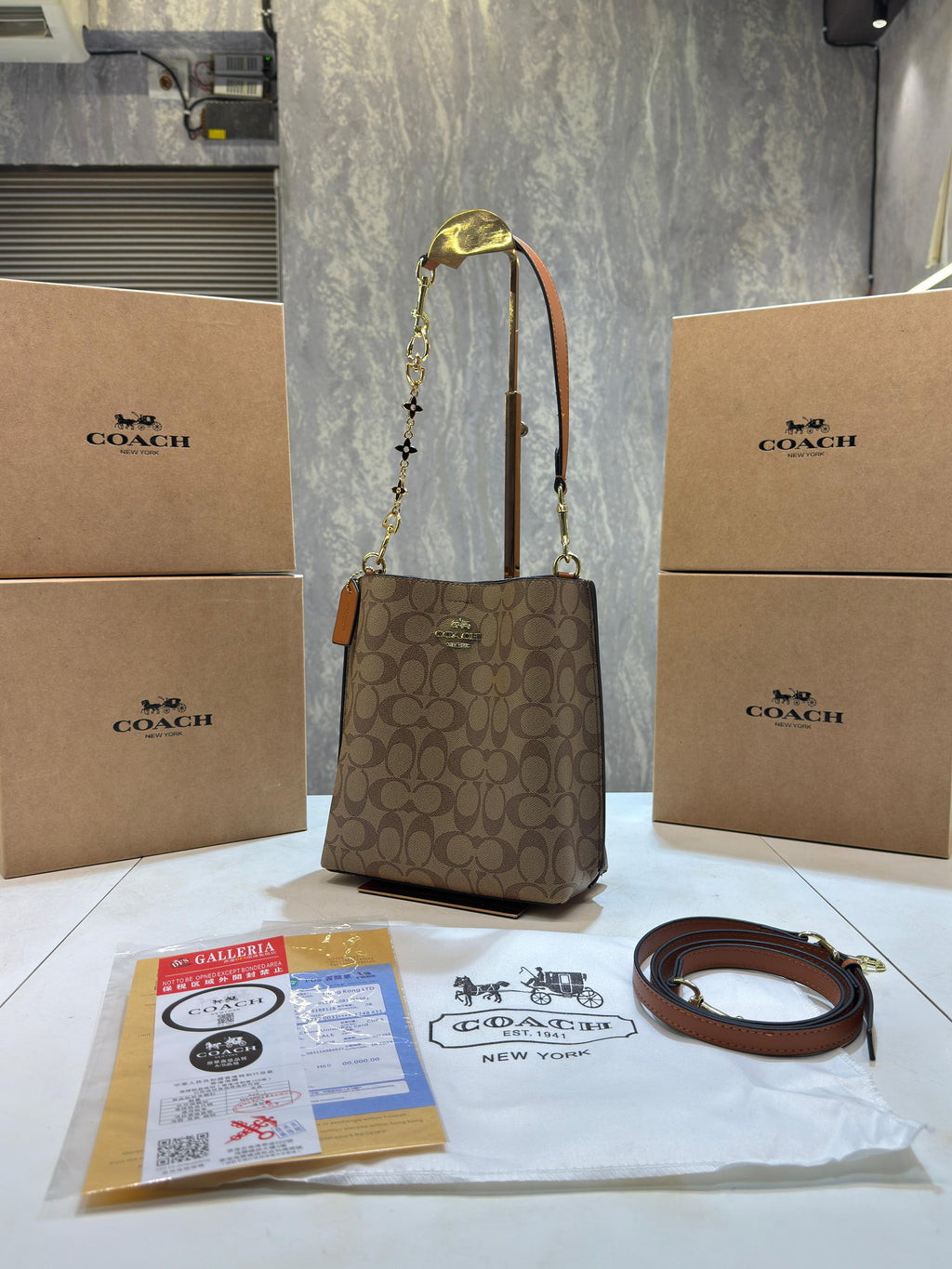 Coachh mollie signature bucket bag with extra long sling and carry bag