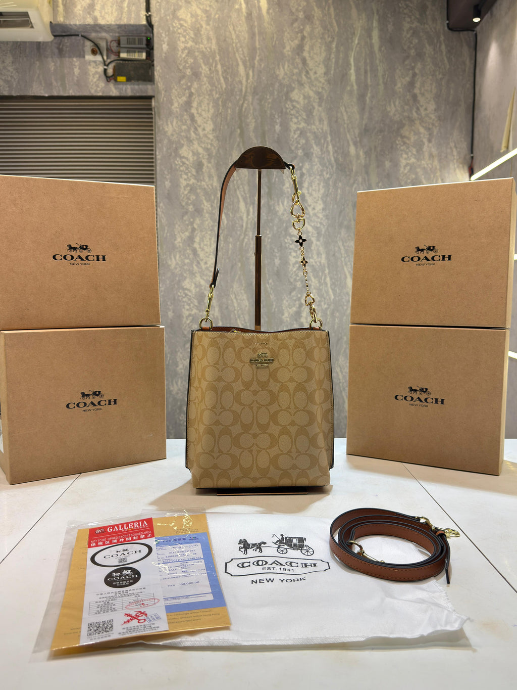 Coachh mollie signature bucket bag with extra long sling and carry bag