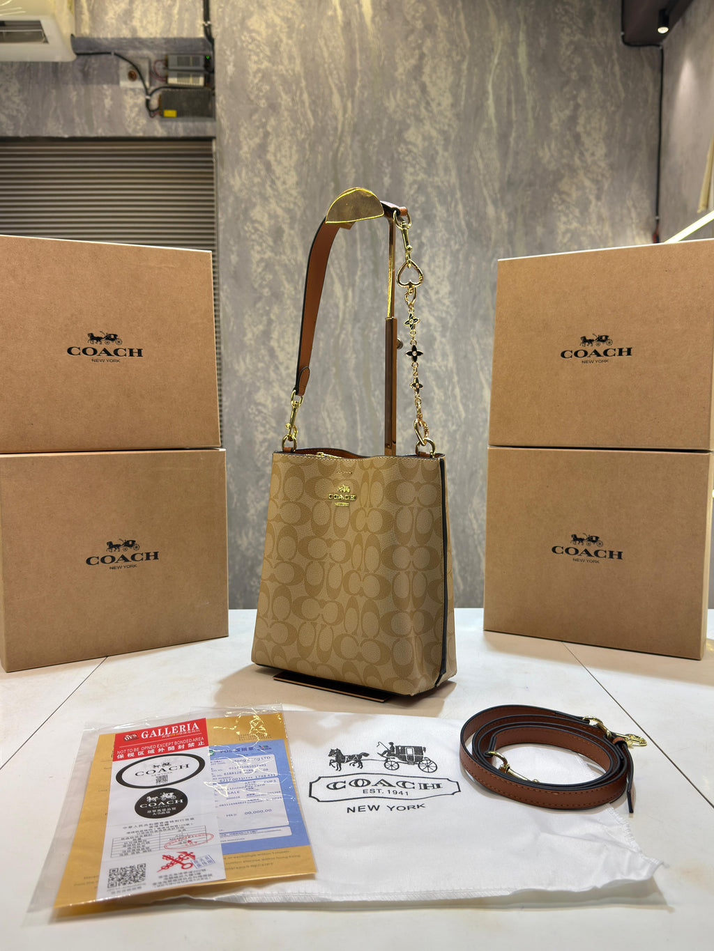 Coachh mollie signature bucket bag with extra long sling and carry bag