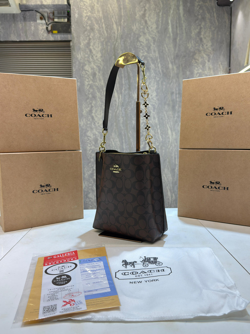 Coachh mollie signature bucket bag with extra long sling and carry bag