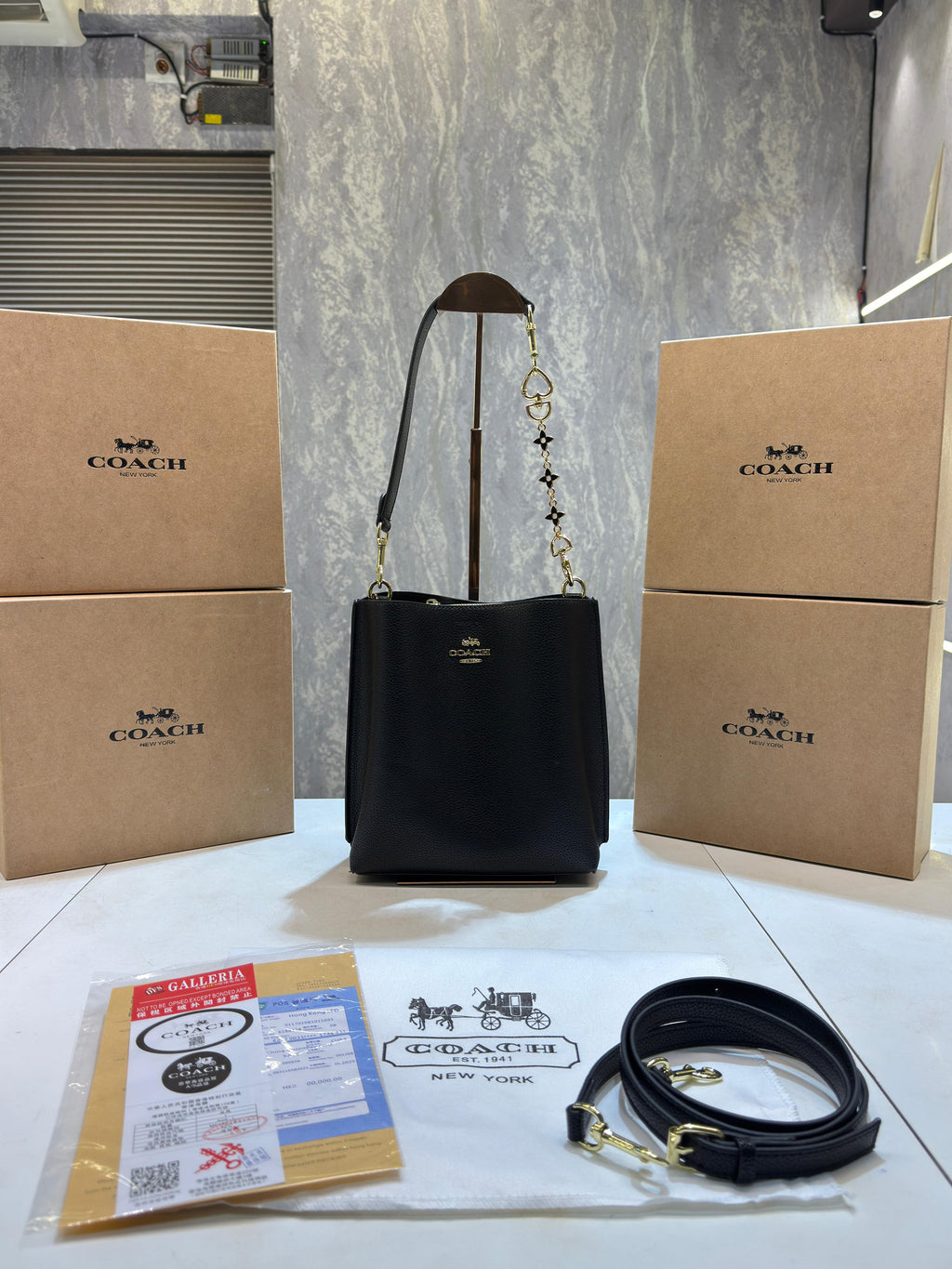 Coachh mollie signature bucket bag with extra long sling and carry bag