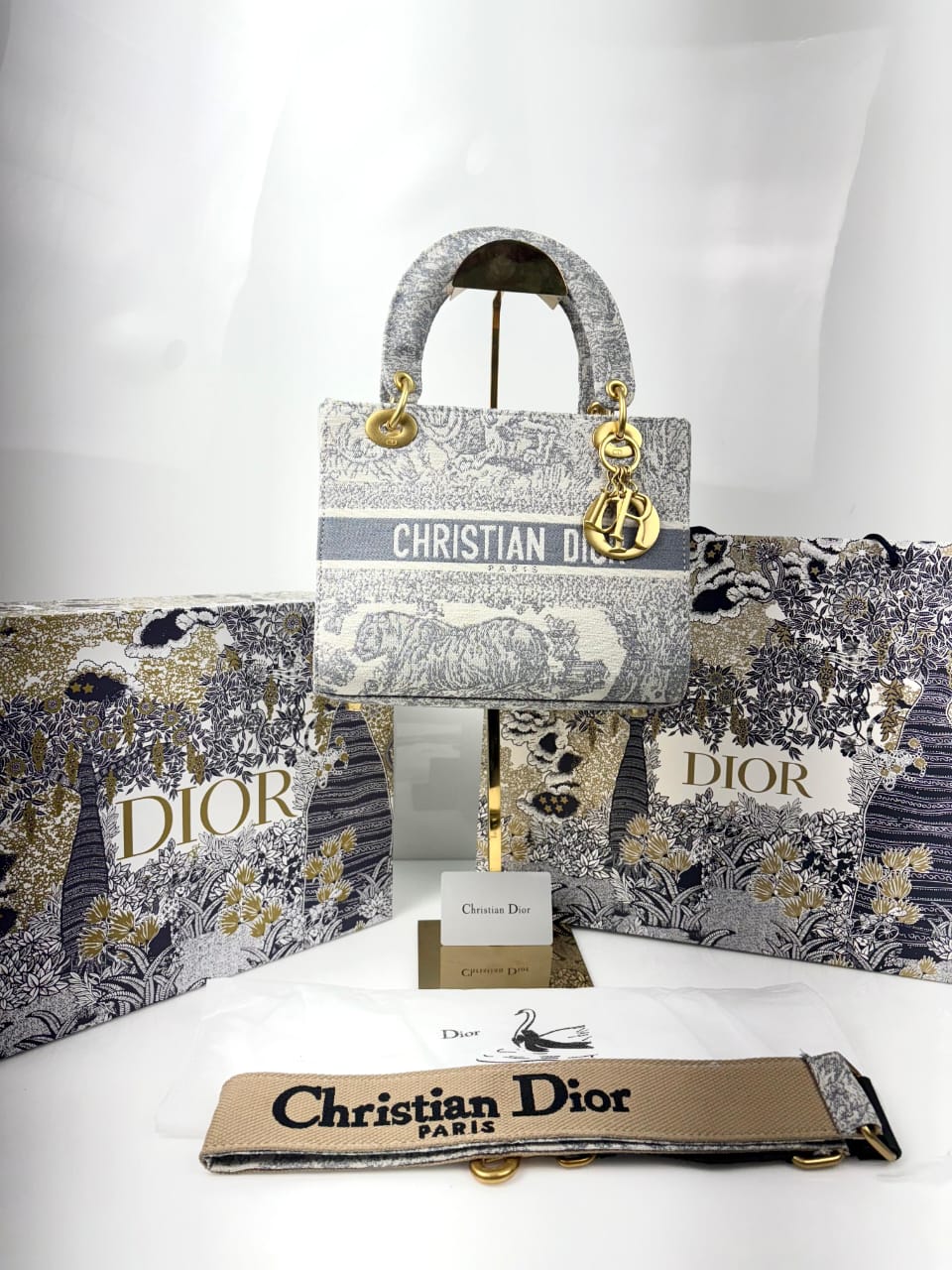 Christiian Diorr Lady Tiger Print Black Sling Bag With Box Dust bag Sling belt